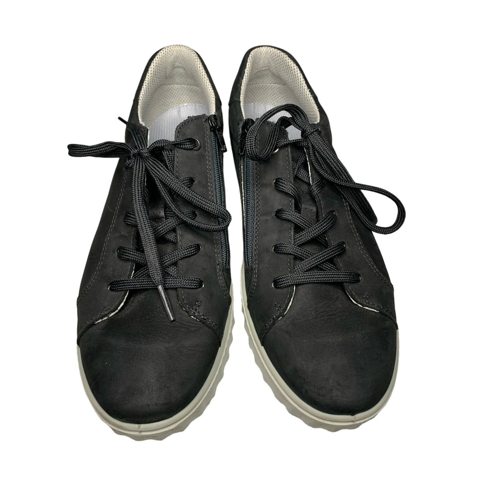 Ricosta Sneakers Black Leather Side‎ Zip Ripple Sole Women 41 Gorpcore
